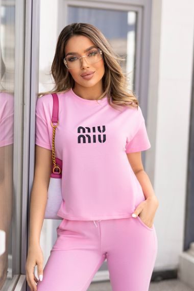Женский летний спортивный костюм с футболкой и штанами GF1787 цвет розовый размер 42/44 | Зображення 2