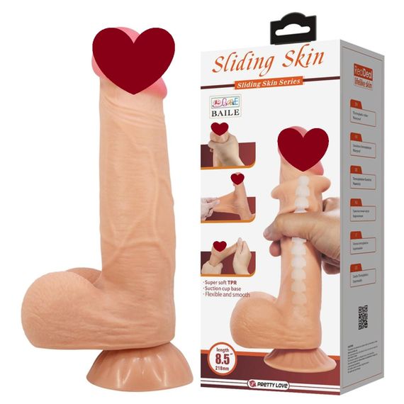 Фаллоимитатор BAILE - Sliding Skin 8,5'' Flesh Suction base Bendable TPR Sex Aura