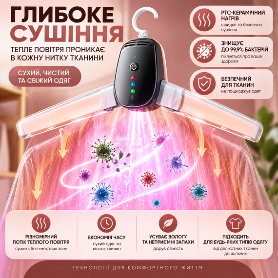 Электрическая сушилка для обуви и одежды 2 в 1 130 Вт портативная складная с PTC нагревом, 2 режимами температуры, тихая | Зображення 5