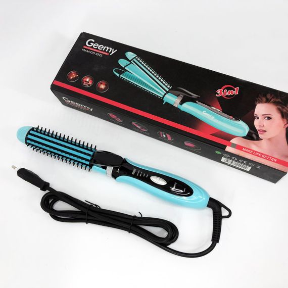 Плойка-праска 3в1 Geemy GM-2922 Плойка для створення об'ємних зачісок, Стайлер для завивки. Колір: блакитний | Зображення 1