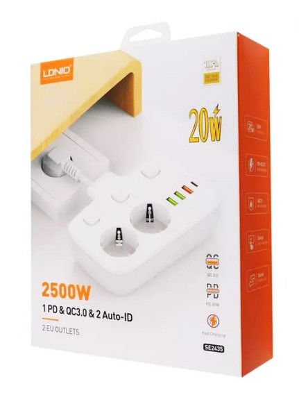 Мережевий фільтр LDNIO SE2435 подовжувач 2 розетки 3 USB 1 Type-C Білий | Зображення 7