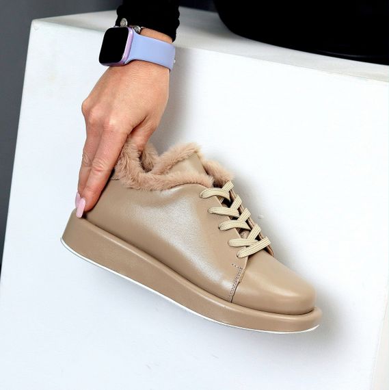 Мега стильні теплі туфлі бежеві автоледі натуральна шкіра колір лате | Зображення 7