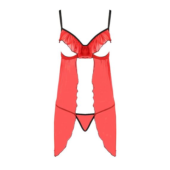 Прозорий пеньюар з відкритими грудьми CHERRY CHEMISE red L/XL - Passion Exclusive, трусики | Зображення 4