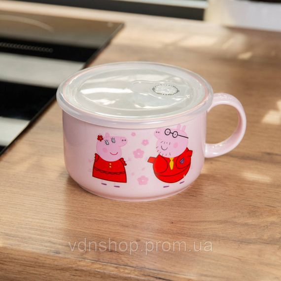 Миска для лапши фарфоровая 770 мл с герметичной крышкой розовая HP-15-12 | Зображення 1