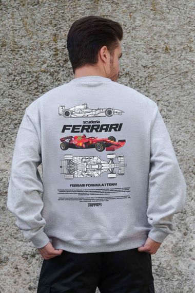 Утеплений оверсайз світшот на флісі з принтом Without Ferrari Gray