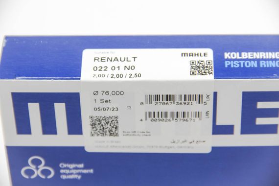 Кільця поршневі RENAULT 76,00 K9K 1,5TD, MAHLE/KNECHT (02201N0) | Зображення 1