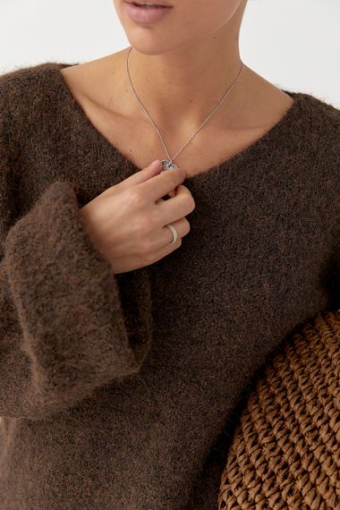 В’язаний жіночий джемпер з рукавами-ліхтариками - темно-коричневий цвет, ONE SIZE (є розміри) | Зображення 3