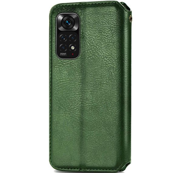 Шкіряний чохол-книжка GETMAN Cubic (PU) для Xiaomi Redmi Note 11 (Global) / Note 11S Штучна шкіра, Слот для візитки, Зелений | Зображення 1