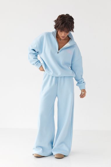 Утеплений спортивний костюм із штанами палаццо та світшотом - блакитний цвет, L/XL (є розміри) | Зображення 5