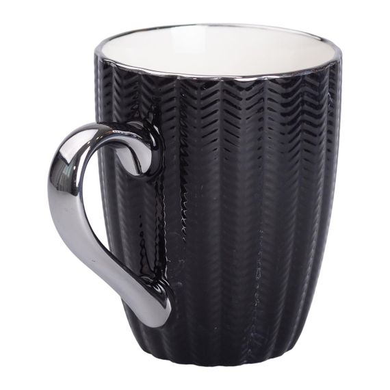 Чашка фарфоровая 400 (мл) с серебристым ободком и ручкой для чая Черная RX-N231315B | Зображення 2