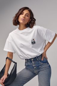 Женская футболка oversize с вышивкой - белый цвет, L (есть размеры)
