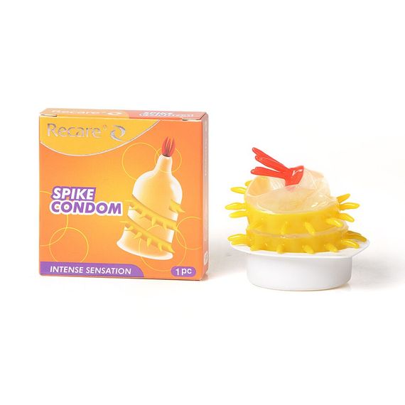 Насадка на член Recare Spike Condom Pink (презерватив з кульками та рядами шипів), Жовтий