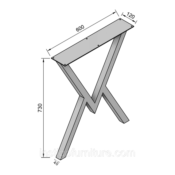 Опора ніжка для столу з металу 600×100mm, H=730mm (профільна труба: 40x40mm) Сірий | Зображення 2