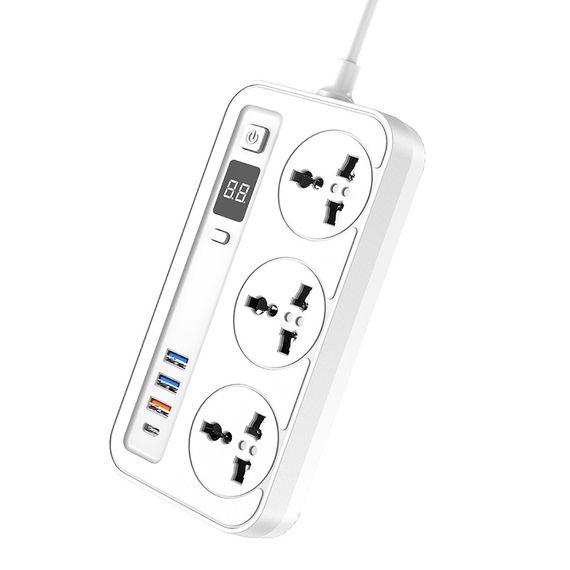 Мережевий фільтр-подовжувач Aspor A505 PD (3USB/USB-C/3A/20W/2м) — білий | Зображення 1