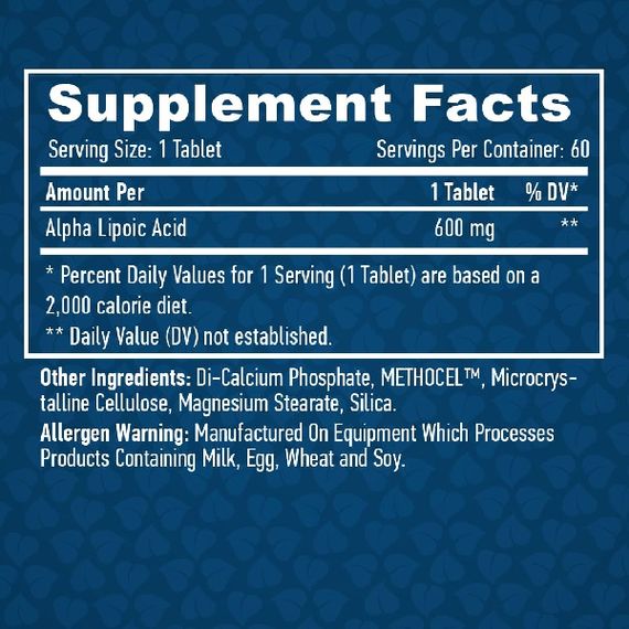 Альфа-ліпоєва кислота Haya Labs Alpha Lipoic Acid Time Release 600 mg 60 Tabs | Зображення 1