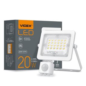 Світлодіодний прожектор VIDEX F2e 20W 5000K з датчиком руху та освітленості
