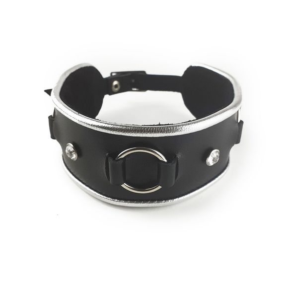 Ошейник из натуральной кожи со стразами и кольцом Art of Sex - Collar Ring | Зображення 1
