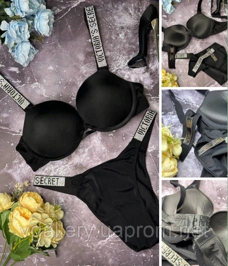 Жіночий комплект спідньої білизни Victoria's Secret зі стразами великих розмірів Чорний, 85D | Зображення 2