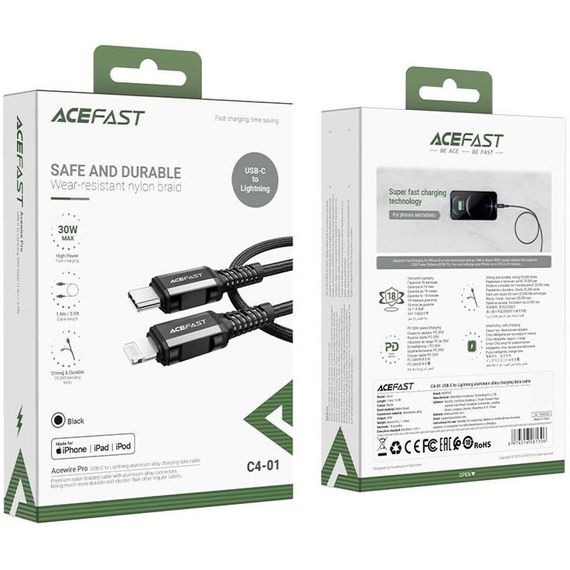Дата кабель Acefast MFI C4-01 USB-C to Lightning aluminum alloy (1.8m) | Зображення 5