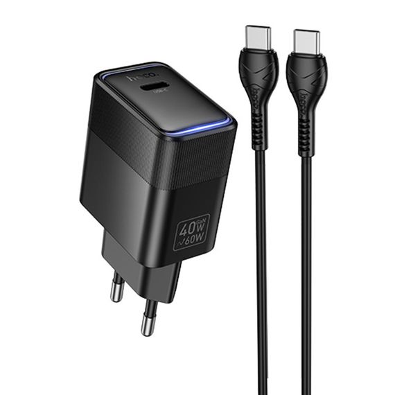 СЗУ Hoco CS113A Lounge PD40W (1USB-C) + кабель Type-C to Type-C Black