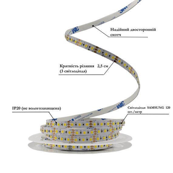 Світлодіодна LED стрічка PROLUM™ 12V 2835\120 IP20 Series "SG" Білий+Тепло-Білий (2700-6500K) | Зображення 1