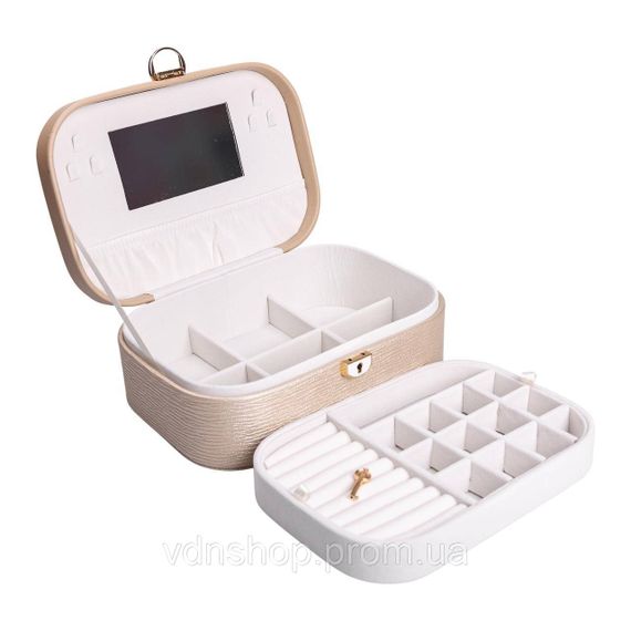 Шкатулка для украшений из эко кожи 2 яруса с замком органайзер для ювелирных изделий HP-5-1CR | Зображення 4