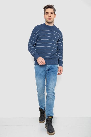 Светр чоловічий в смужку, колір джинс, 161R1057 | Зображення 1