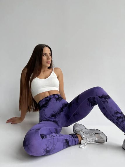 Легінси жіночі спортивні з пуш-ап Tie Dye 18914 M фіолетовий мармур | Зображення 1