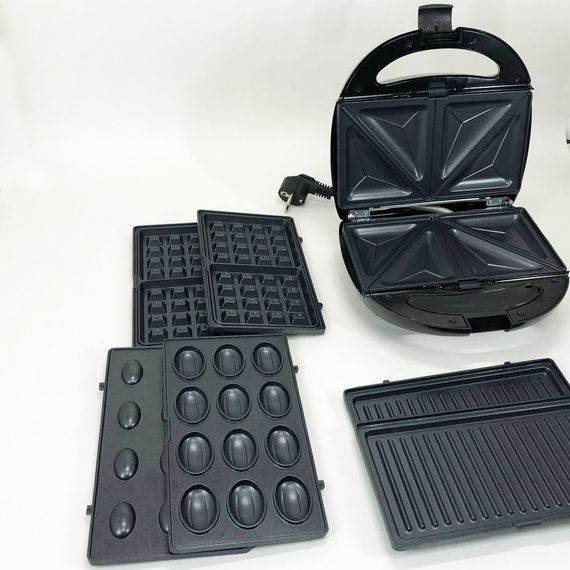 Мультипекар вафельниця бутербродниця сендвічниця гриль електрична 4 в 1 зі знімними формами AW-228 Domotec MS-7704 | Зображення 8