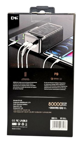 Power Bank 80000 mAh 22,5W реальна ємність  PD-80 зарядка зовнішній акумулятор павербанк швидка зарядка | Зображення 5