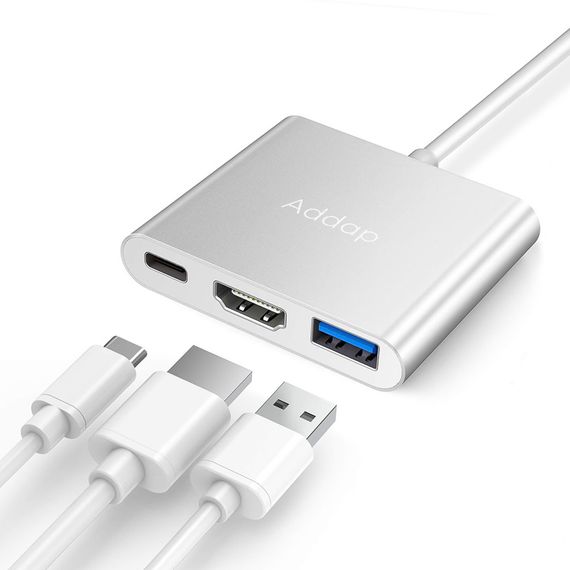 Мультифункциональный USB Type-C хаб Addap MH-06, разветвитель для ноутбука, macbook 3в1: USB 3,0+HDMI+Type-C | Зображення 3