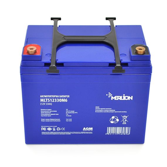 Аккумуляторная батарея MERLION  EURO AGM MLBL12330M6 12 V 33 Ah ( 195 x 130 x 155 (165) ) Blue Q1