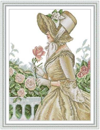 Набор для вышивания по нанесённой на канву схеме "Beauty in a Hat". AIDA 14CT printed 28*36 см