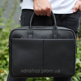 Чоловічий портфель на плече 38х28х8.5, офісний шкіряний месенджер, чоловіча ділова сумка для міста, чорна