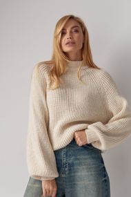 Жіночий в'язаний светр з рукавами регланами - бежевий цвет, ONE SIZE (є розміри)