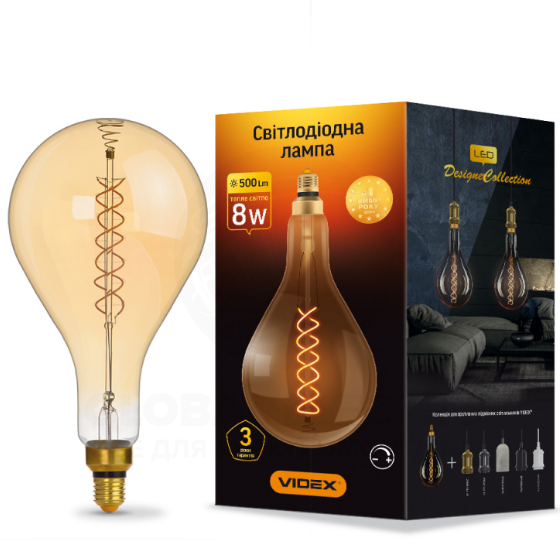 Лампа PS160 8W E27 2200К 220V Filament ASD LED Videx