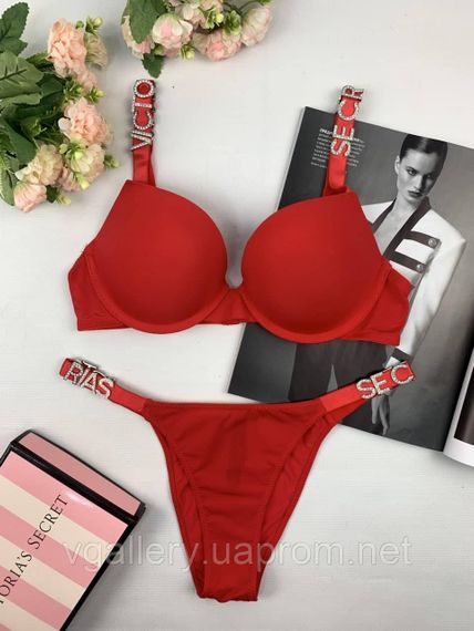 Комплект женского нижнего белья Victoria's Secret Буквы со стразами - 85С -  Красный | Зображення 5