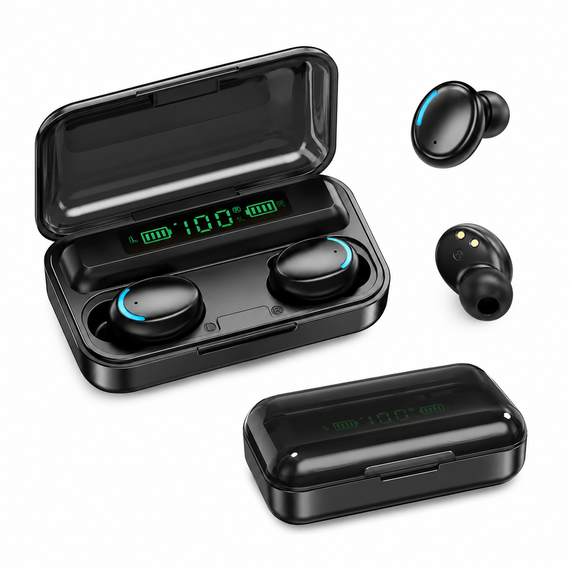 Бездротові навушники F9 TWS bluetooth 5.1 black OPM з павербанком | Зображення 8