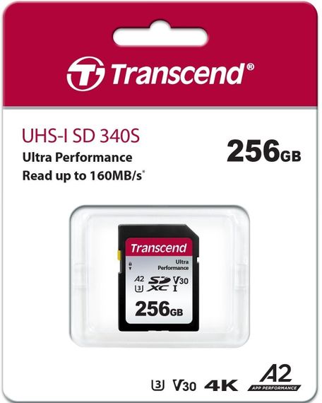Карта пам'яті Transcend SD 256GB C10 UHS-I U3 A2 R160/W90MB/s 4K (TS256GSDC340S) | Зображення 1