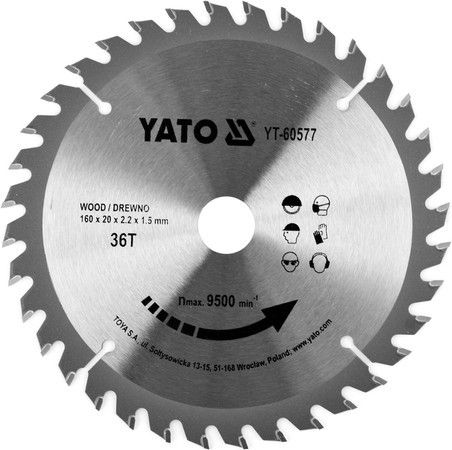 Диск пиляльний победітовий по дереву 160x20мм 36 зубів YATO YT-60577