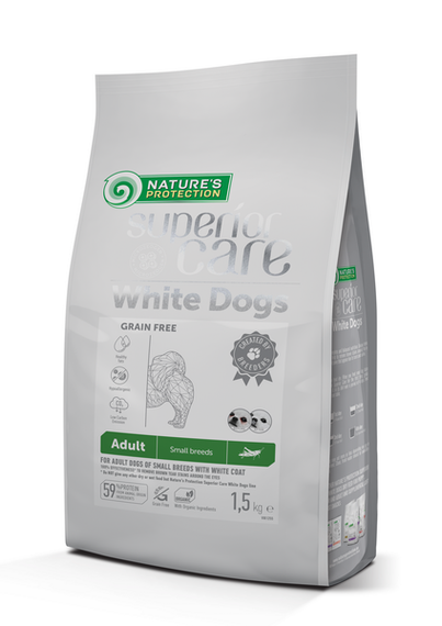 Корм Nature's Protection Superior Care White Dogs Grain Free with Insect Adult Small Breeds сухий з білком комах для собак малих порід з білим забарвленням вовни 1.5 кг