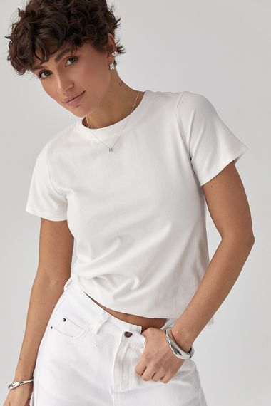 Однотонна жіноча еластична футболка - білий цвет, ONE SIZE (є розміри) | Зображення 4