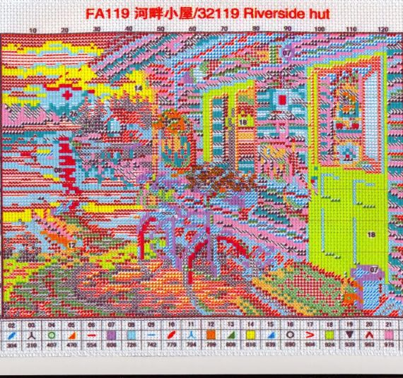 Набор для вышивания по нанесённой на канву схеме "Riverside hut".AIDA 14CT printed , 30*21 см | Зображення 4