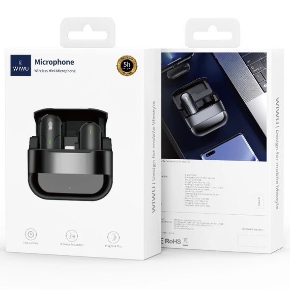 Петличний бездротовий мікрофон WIWU Wi-WM001 Wireless mini microphone (Type-C) Black | Зображення 3