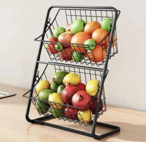 Універсальний кухонний металевий органайзер, двостороння полиця для овочів, фруктів, приправ (39x28x18см)