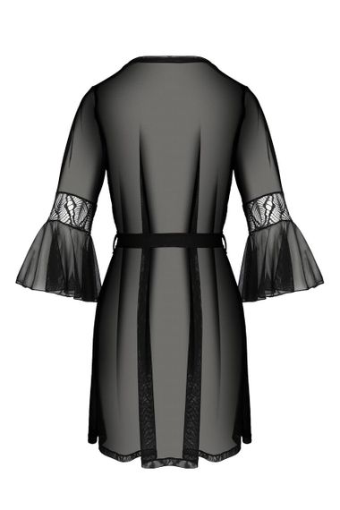 Пеньюар Passion LEAFA PEIGNOIR black, XXL/XXXL, длина чуть выше колена, широкие рукава, завязывается на пояс sexstyle | Зображення 3