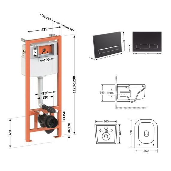 Готове рішення Qtap для ванної кімнати: підвісний унітаз Gemini Ultra Quiet 520×360×350 + комплект інсталяції Nest 4 в 1 | Зображення 1