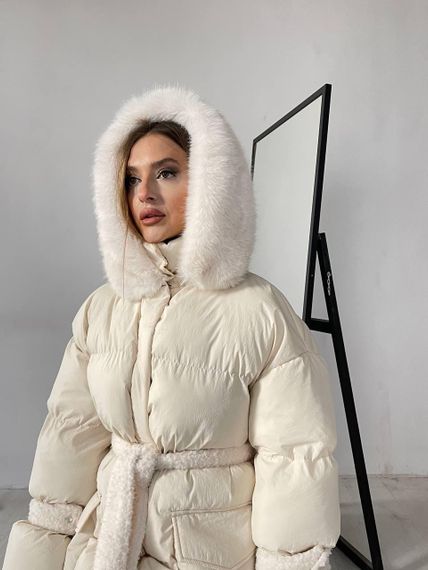 Пуховик с опушкой и капюшоном Cresh Puffer, молочный XL | Зображення 2