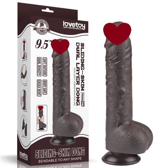 Фалоімітатор - Sliding-Skin Dual Layer Dong 9.5" Black Sex Aura