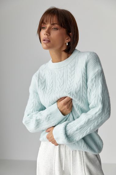 В'язаний светр у косички - небесно-блакитний цвет, ONE SIZE (є розміри)